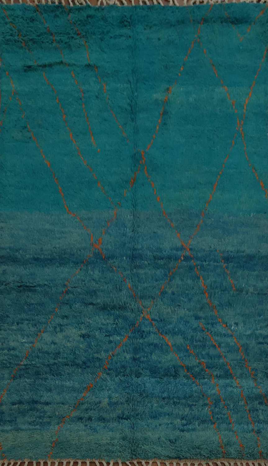 Ocean-Inspired Blue Moroccan Area Rug 5x8 with Diamond Accents