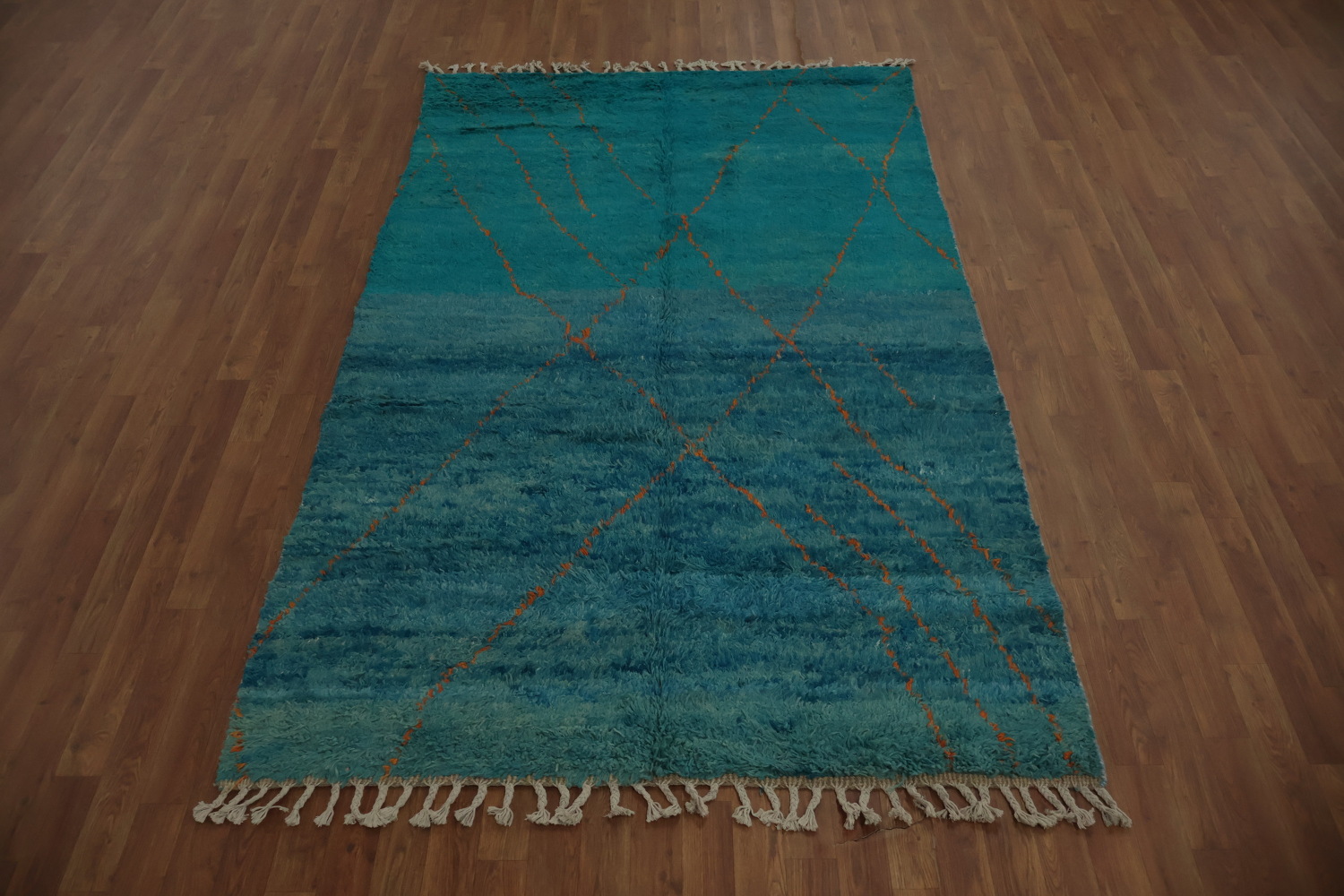 Ocean-Inspired Blue Moroccan Area Rug 5x8 with Diamond Accents
