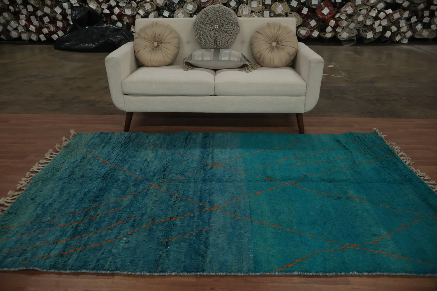 Ocean-Inspired Blue Moroccan Area Rug 5x8 with Diamond Accents