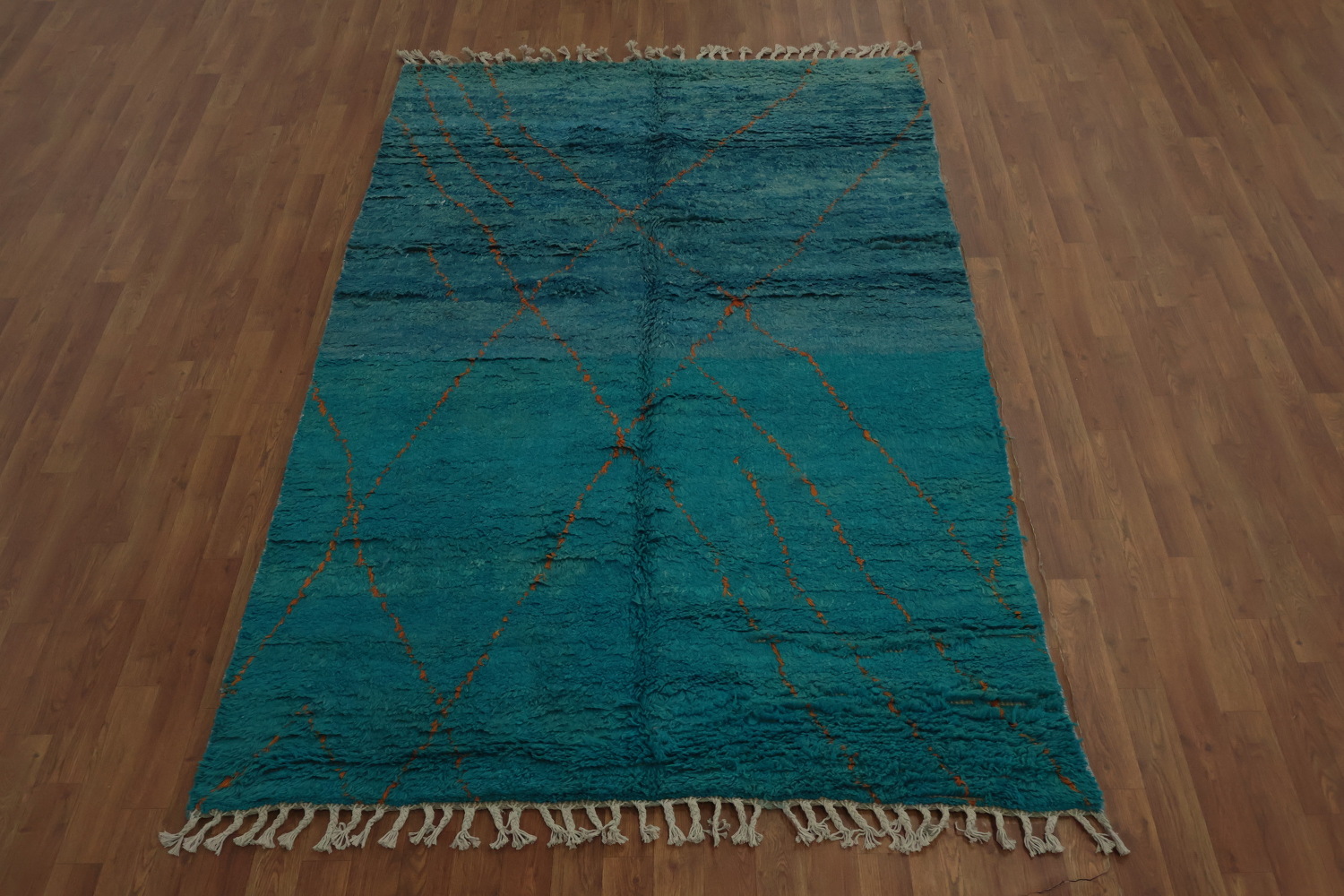 Ocean-Inspired Blue Moroccan Area Rug 5x8 with Diamond Accents