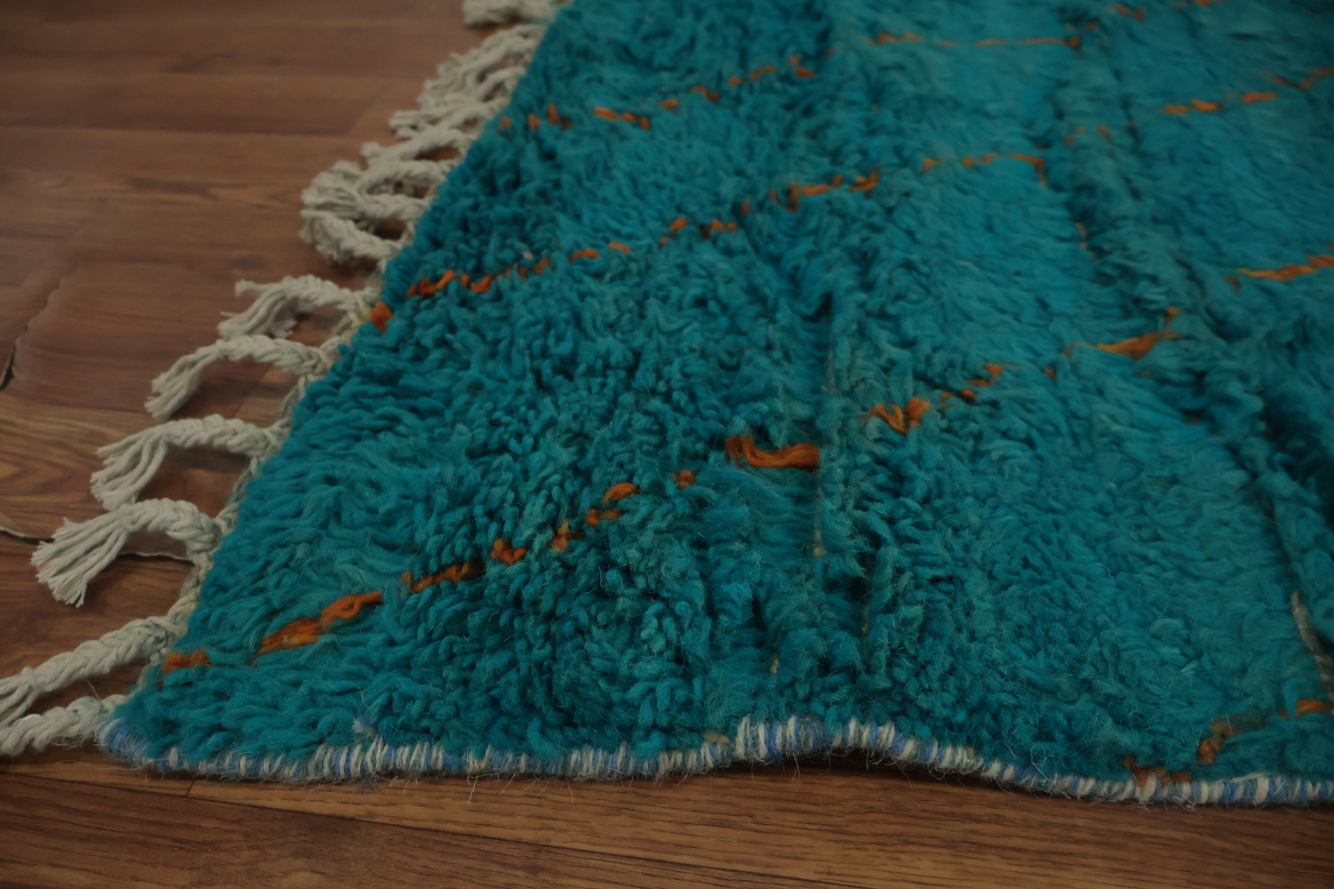 Ocean-Inspired Blue Moroccan Area Rug 5x8 with Diamond Accents