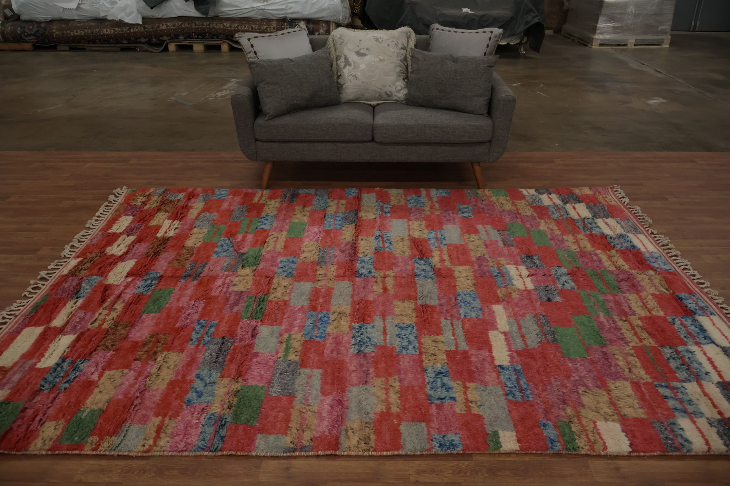 Checkered Wool Moroccan Living Room Rug 7x10