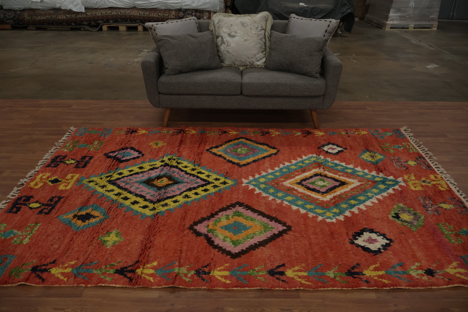 Bohemian Moroccan Area Rug 6x10 with Colorful Geometric Patterns
