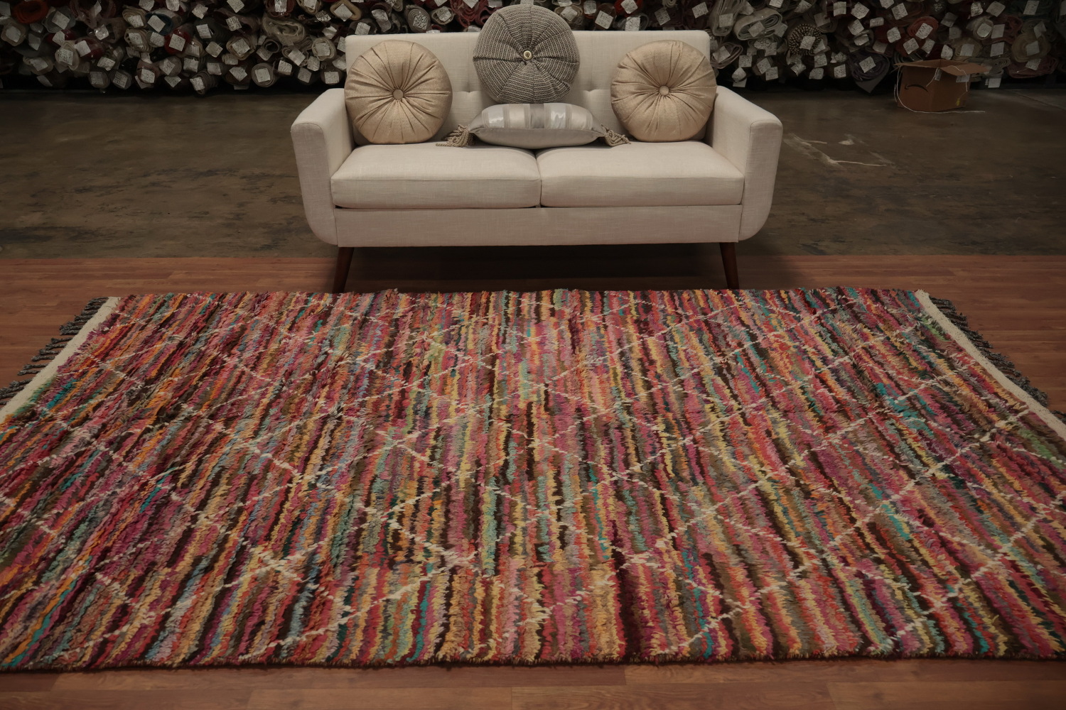 Rustic Moroccan Area Rug 6x9 with Intricate Trellis Design