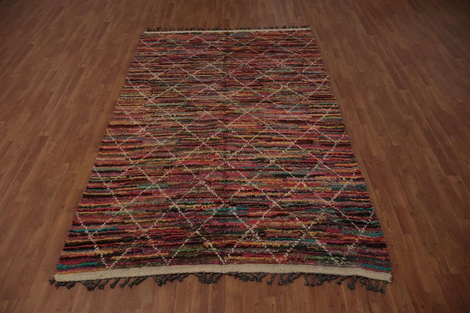 Rustic Moroccan Area Rug 6x9 with Intricate Trellis Design
