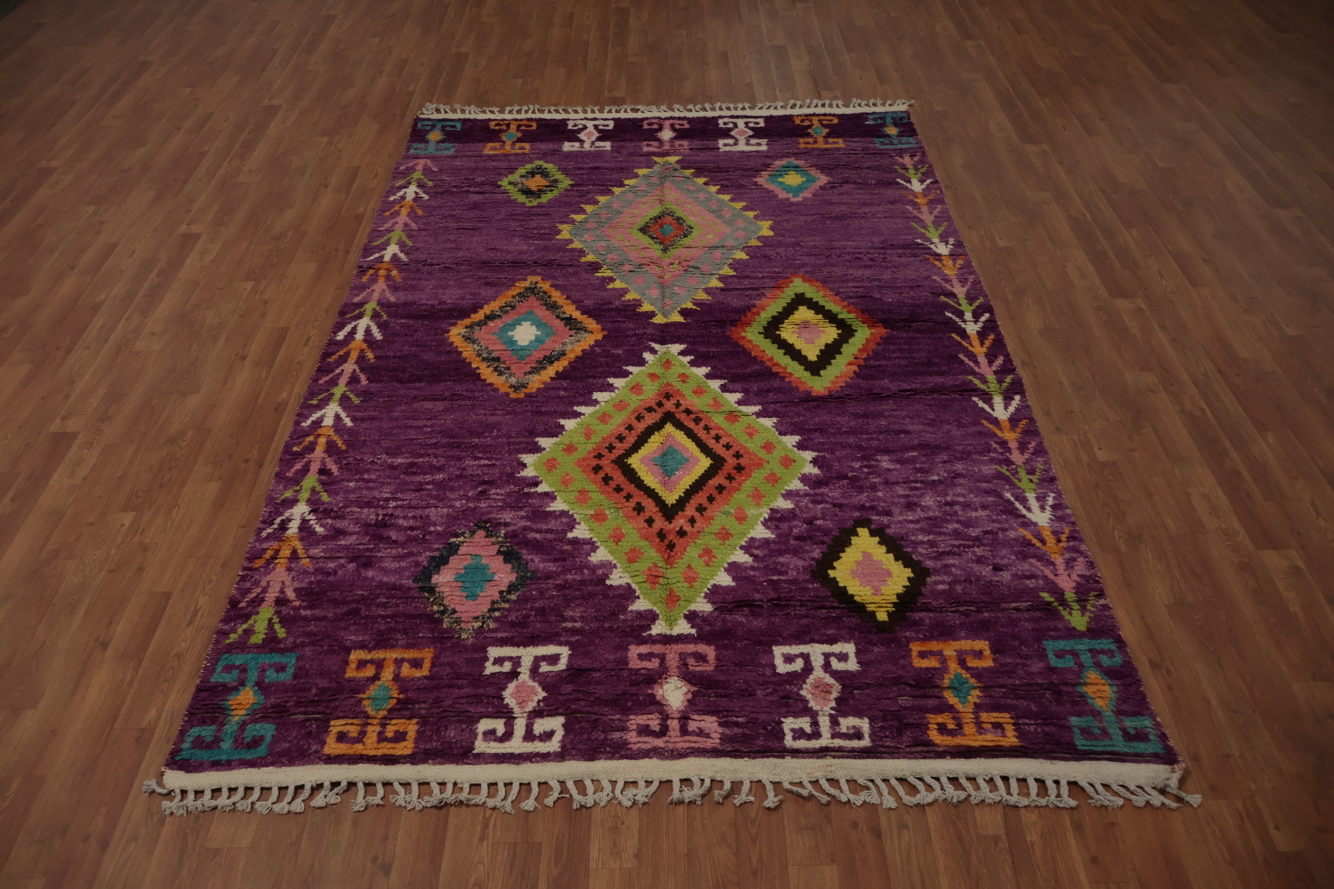 Vibrant Plush Moroccan Area Rug 6x9 with Rich Purple Background