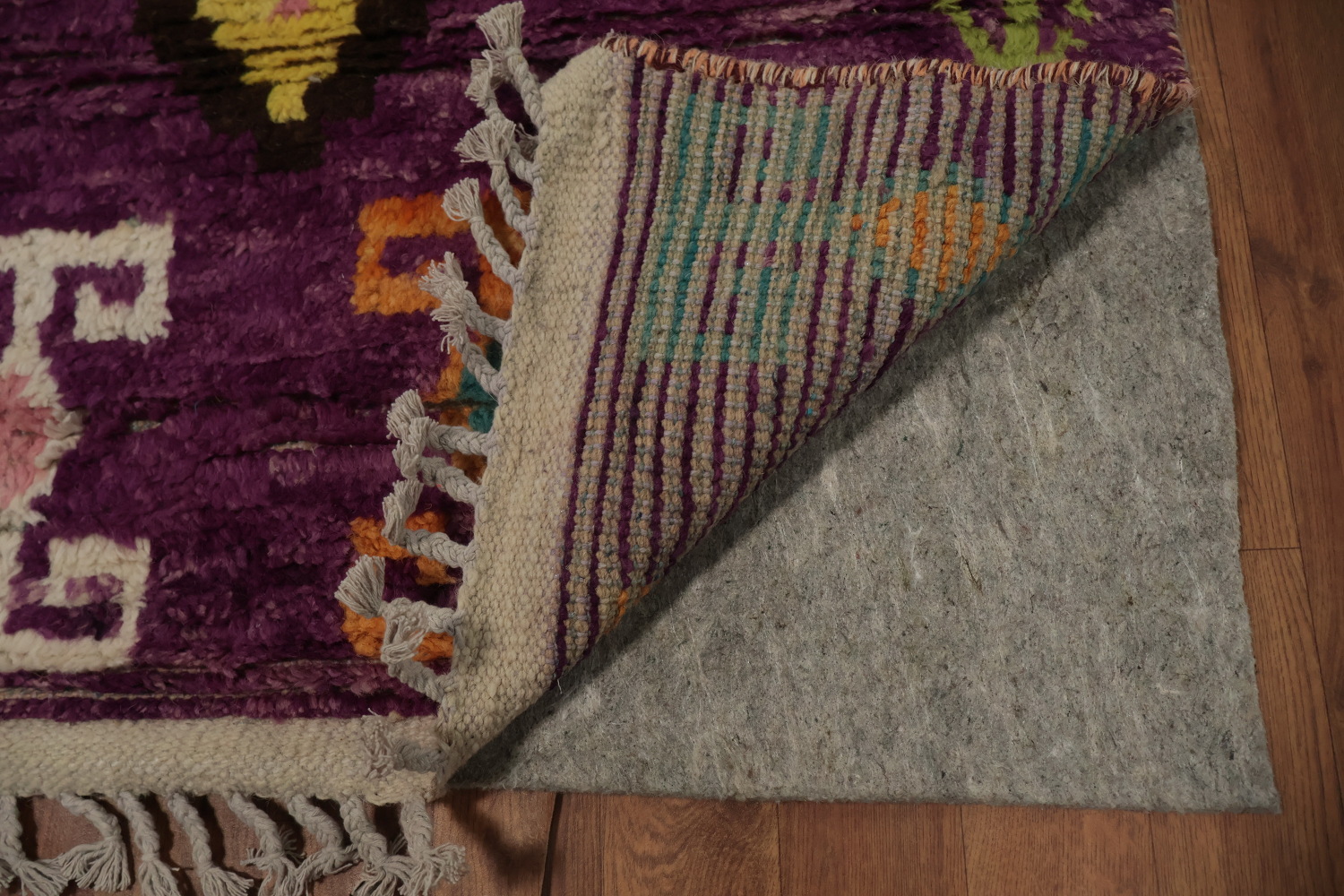 Vibrant Plush Moroccan Area Rug 6x9 with Rich Purple Background