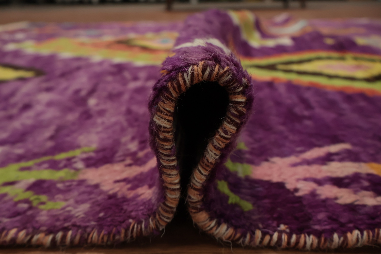 Vibrant Plush Moroccan Area Rug 6x9 with Rich Purple Background