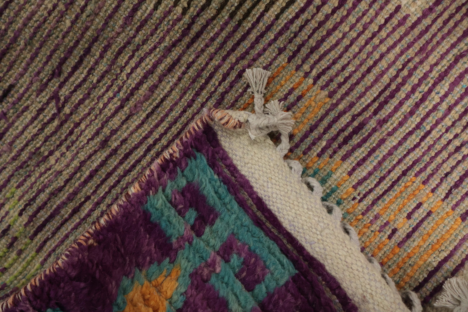 Vibrant Plush Moroccan Area Rug 6x9 with Rich Purple Background
