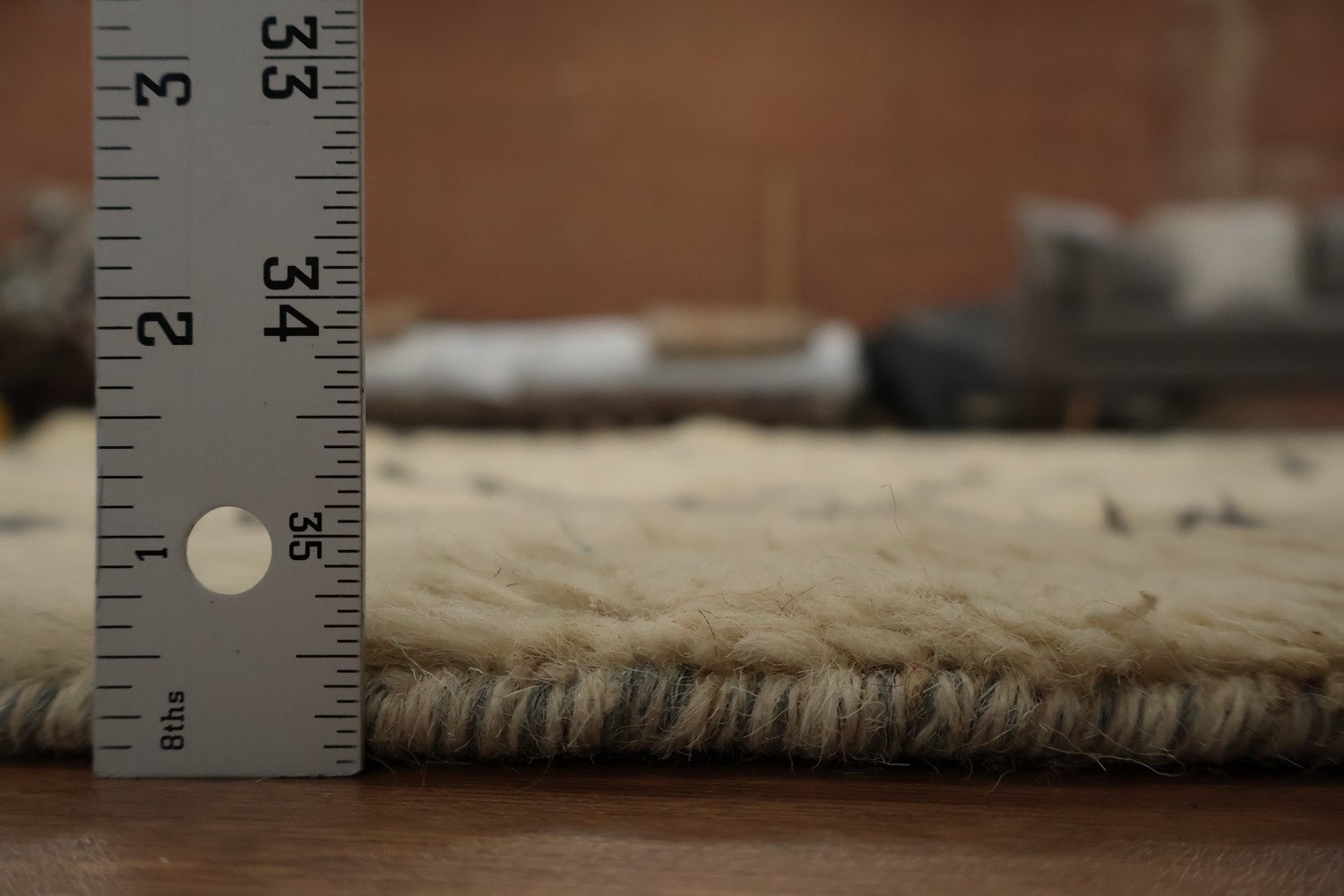 Minimalist Moroccan Wool Area Rug 6x9 in Neutral Beige Tones