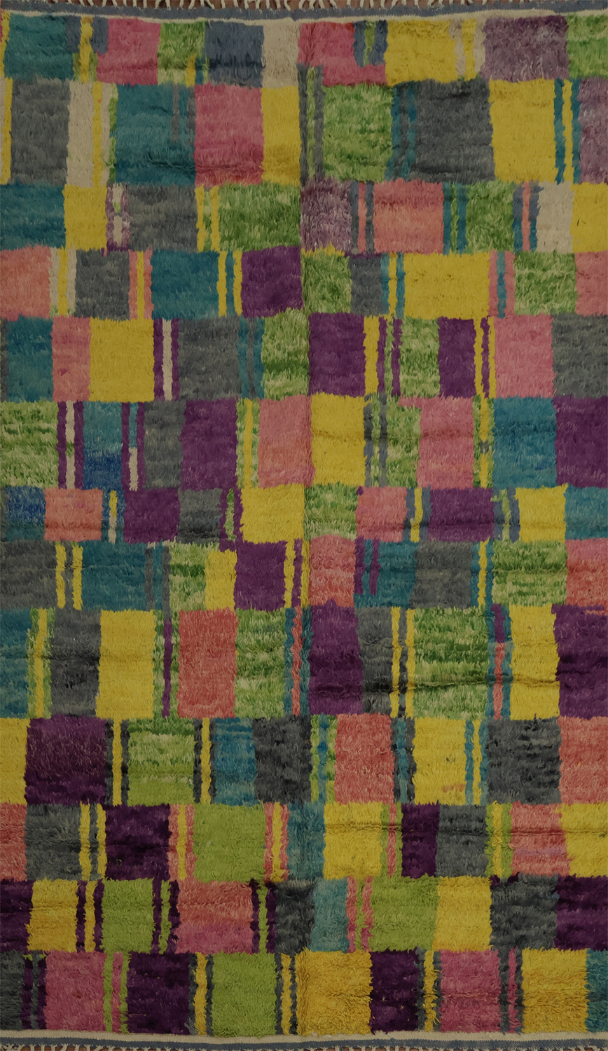 Eclectic Moroccan Area Rug 7x11 with Bright Patchwork Design