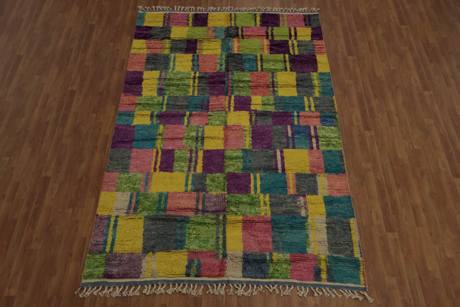 Eclectic Moroccan Area Rug 7x11 with Bright Patchwork Design