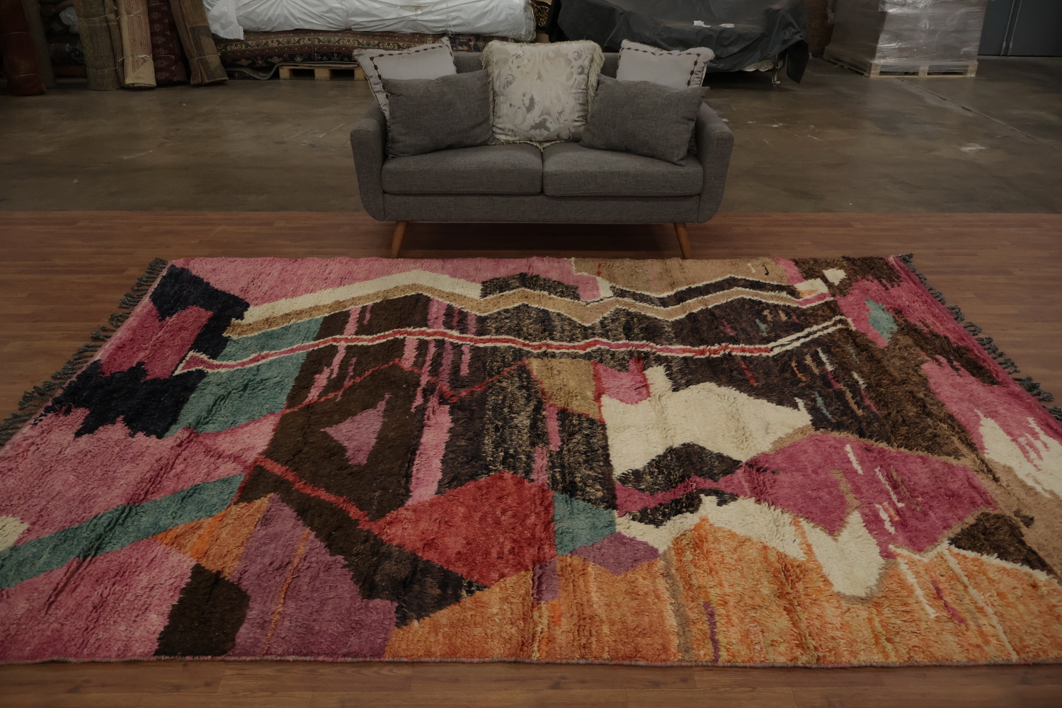 Abstract Plush Moroccan Area Rug 8x11 with Bold Geometric Patterns