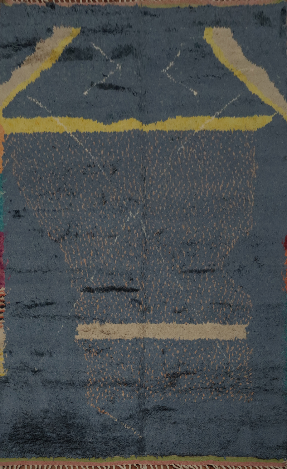 Abstract Moroccan Area Rug 7x11 with Subtle Blue and Yellow Patterns