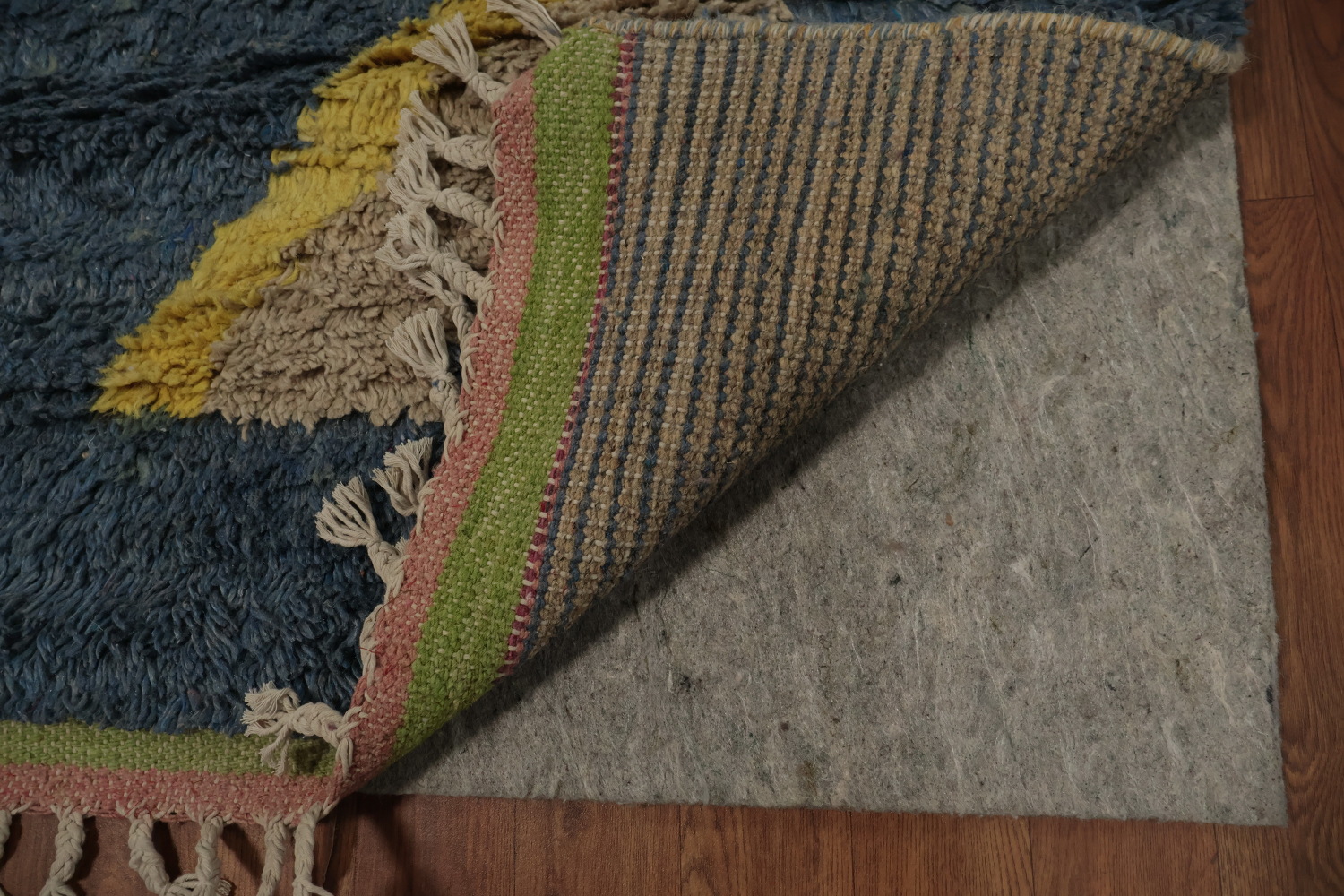 Abstract Moroccan Area Rug 7x11 with Subtle Blue and Yellow Patterns