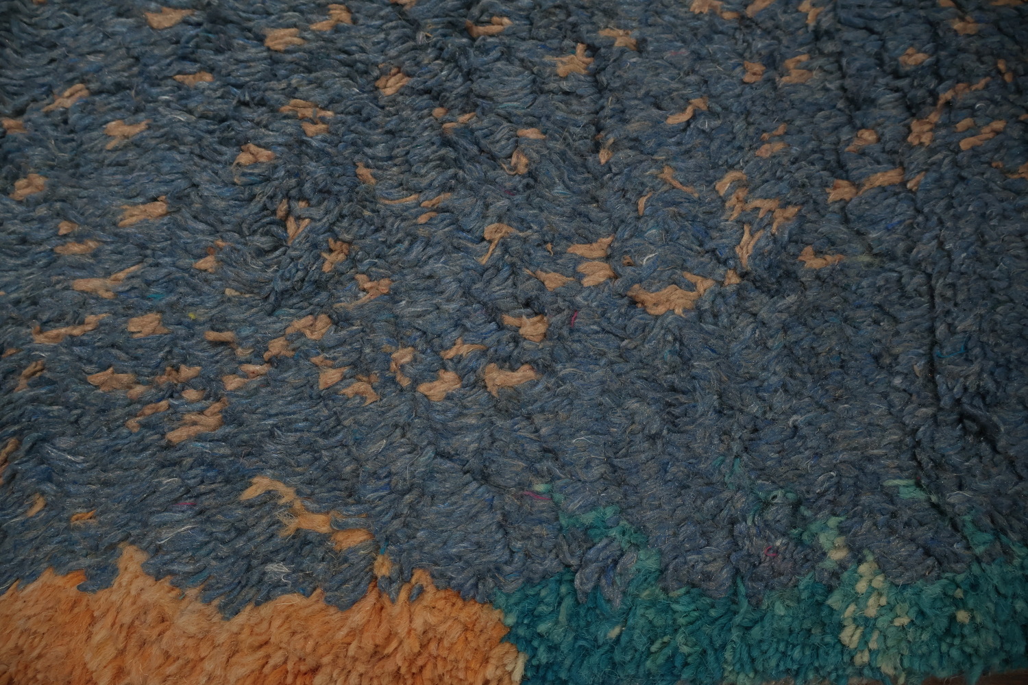 Abstract Moroccan Area Rug 7x11 with Subtle Blue and Yellow Patterns