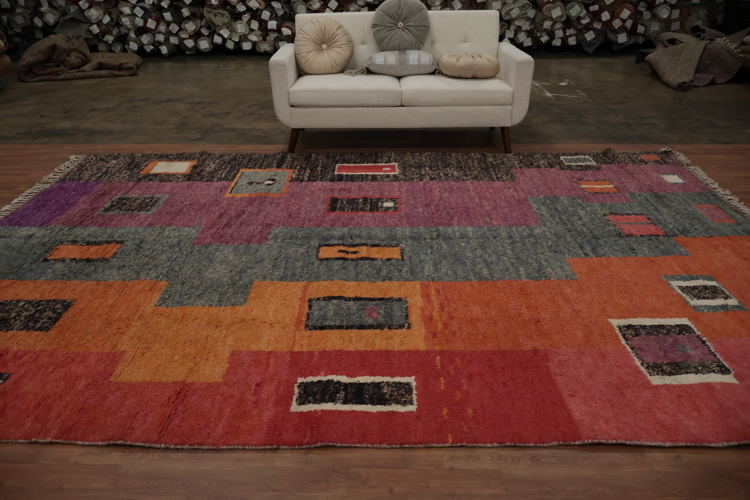 Dynamic Color Block Moroccan Area Rug 9x12 for a Stylish Home Accent