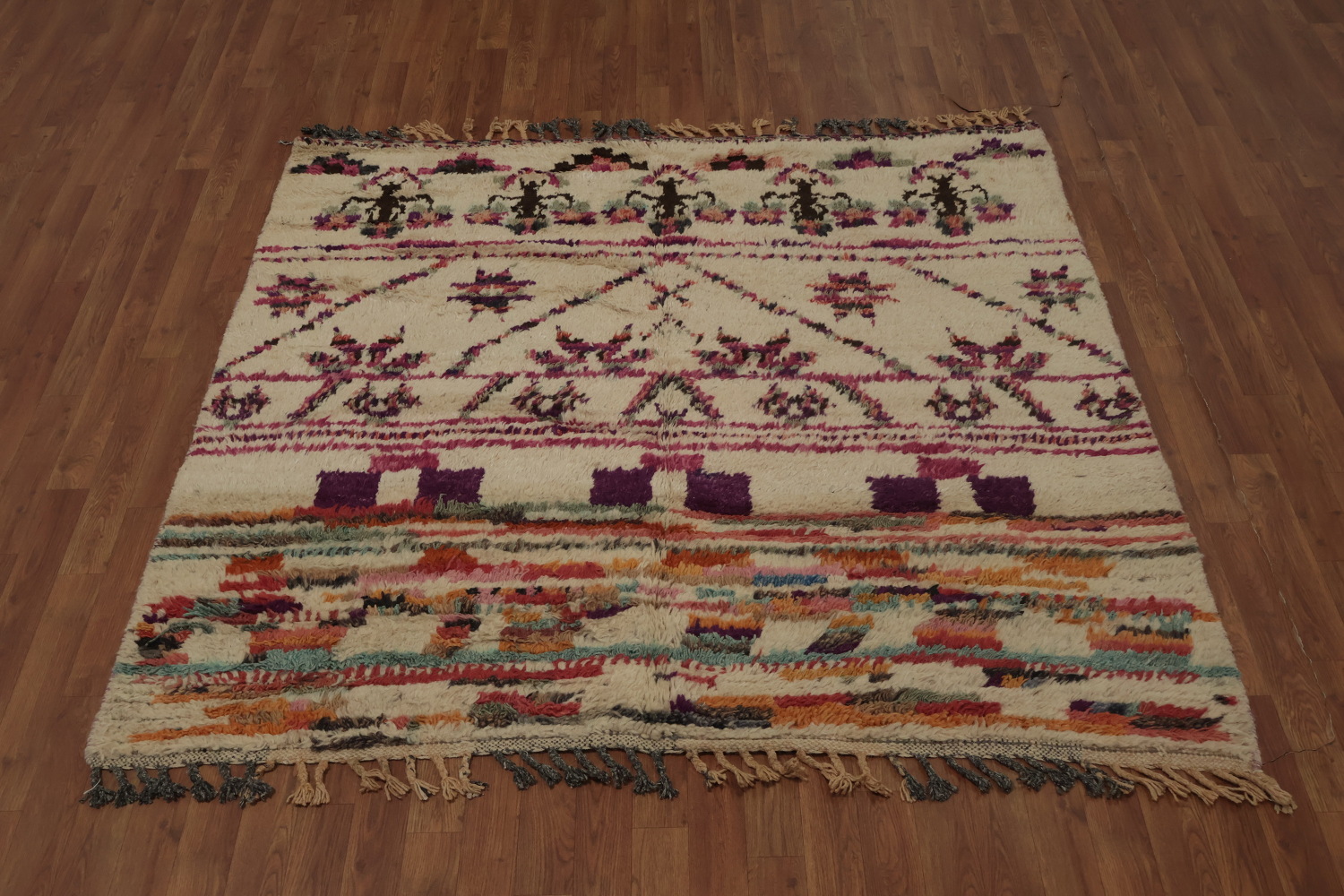 Handmade Plush Ivory Moroccan Square Rug 5x5