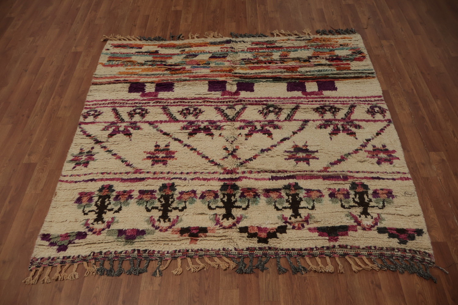 Handmade Plush Ivory Moroccan Square Rug 5x5