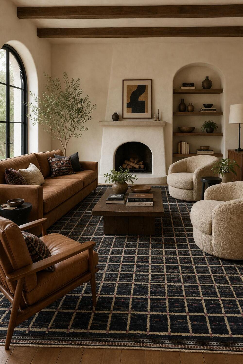 Chic Black and Navy Checkered Moroccan Area Rug for Living Room 10'x15'