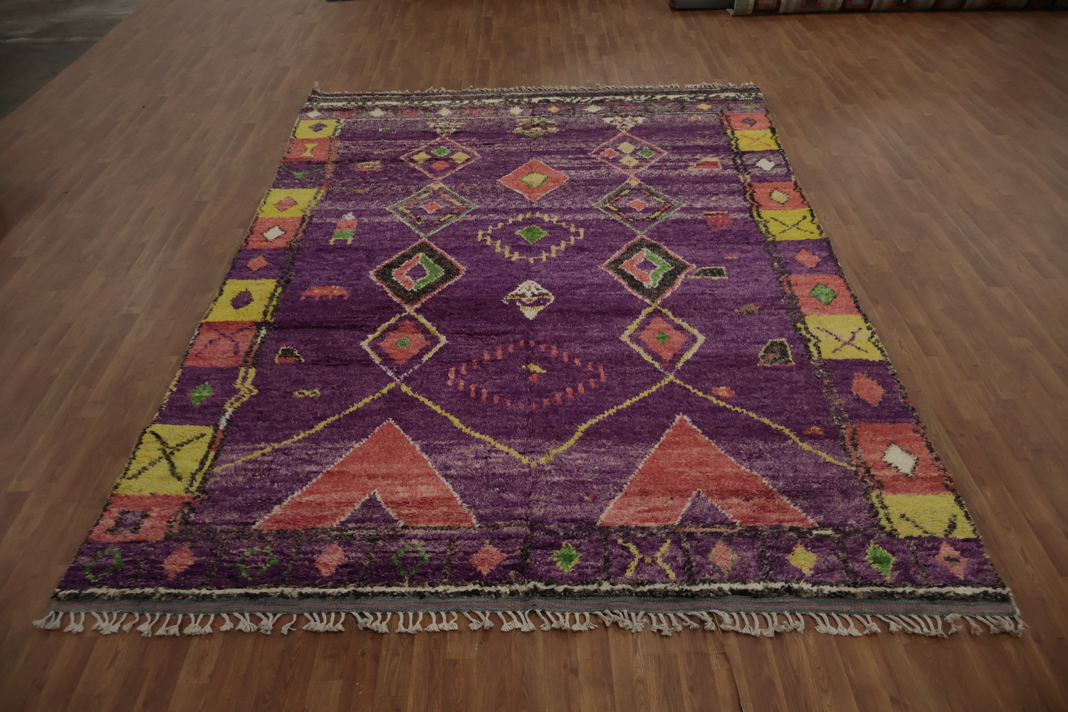 Handmade Moroccan Area Rug 9x13 with Vibrant Geometric Motifs