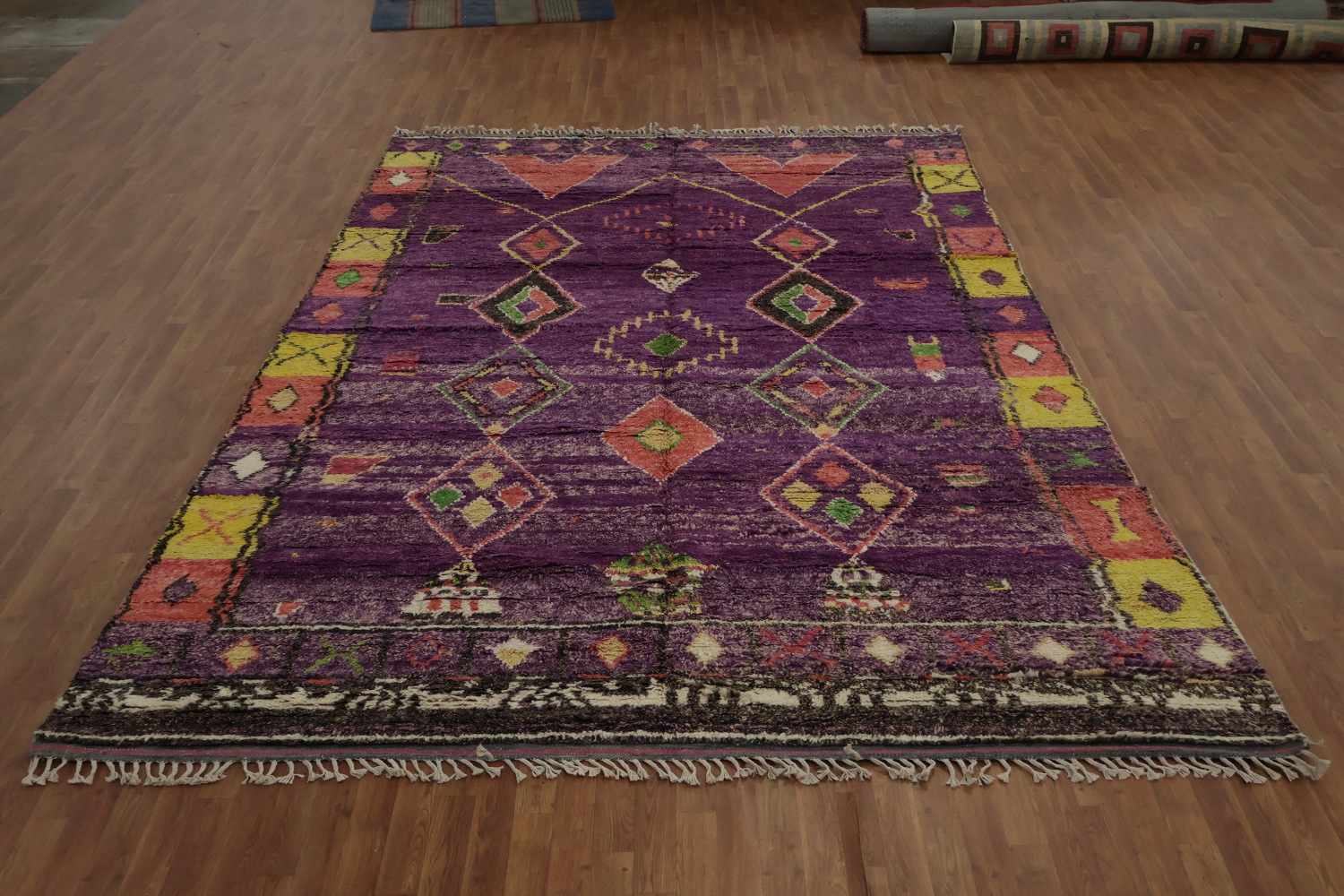 Handmade Moroccan Area Rug 9x13 with Vibrant Geometric Motifs