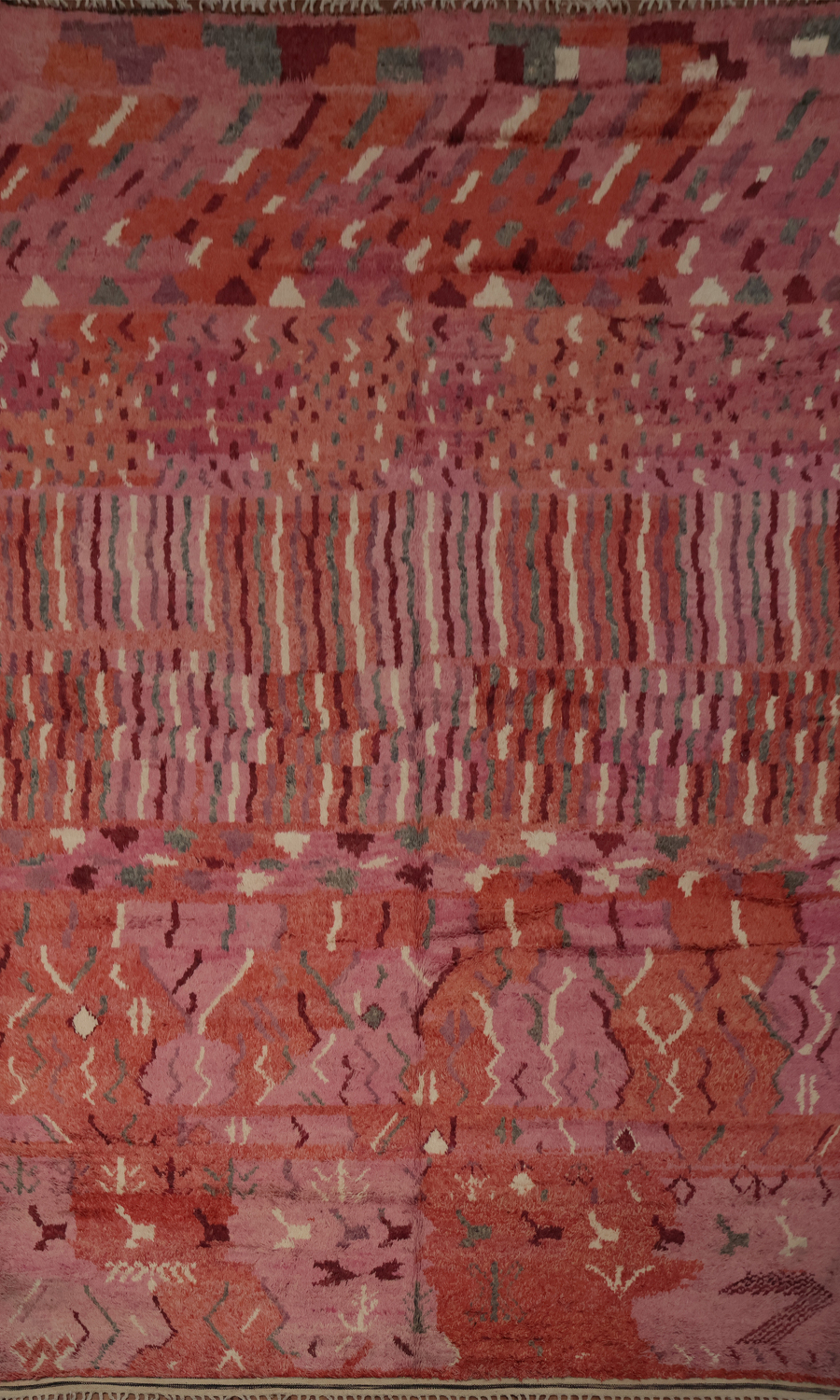 Artisanal Rust and Pink Moroccan Large Rug 12x18 with Geometric Designs