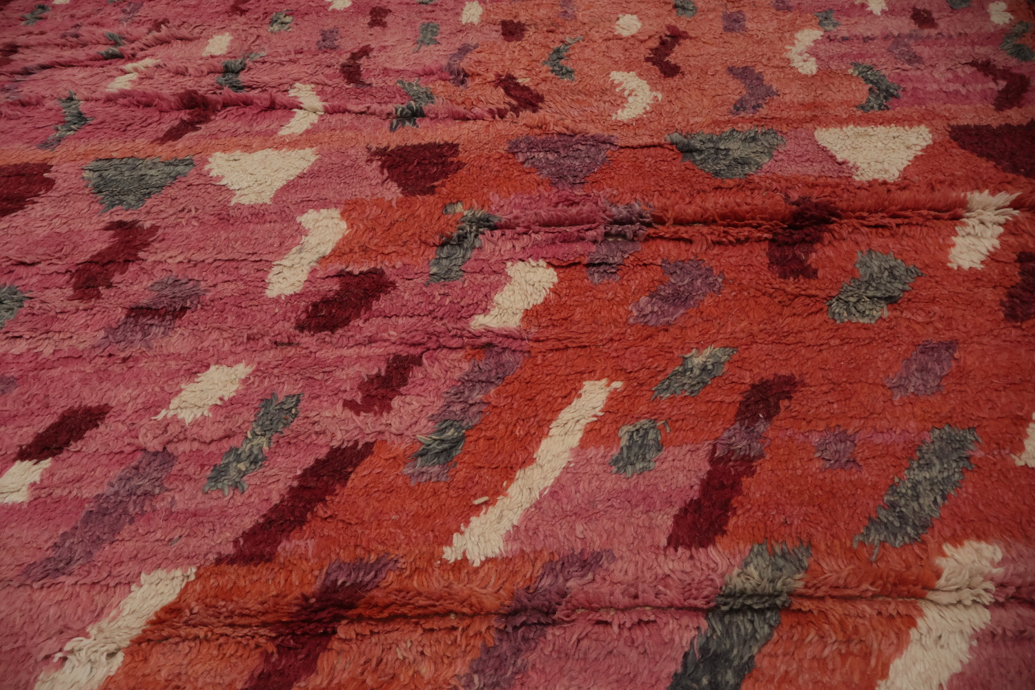 Artisanal Rust and Pink Moroccan Large Rug 12x18 with Geometric Designs