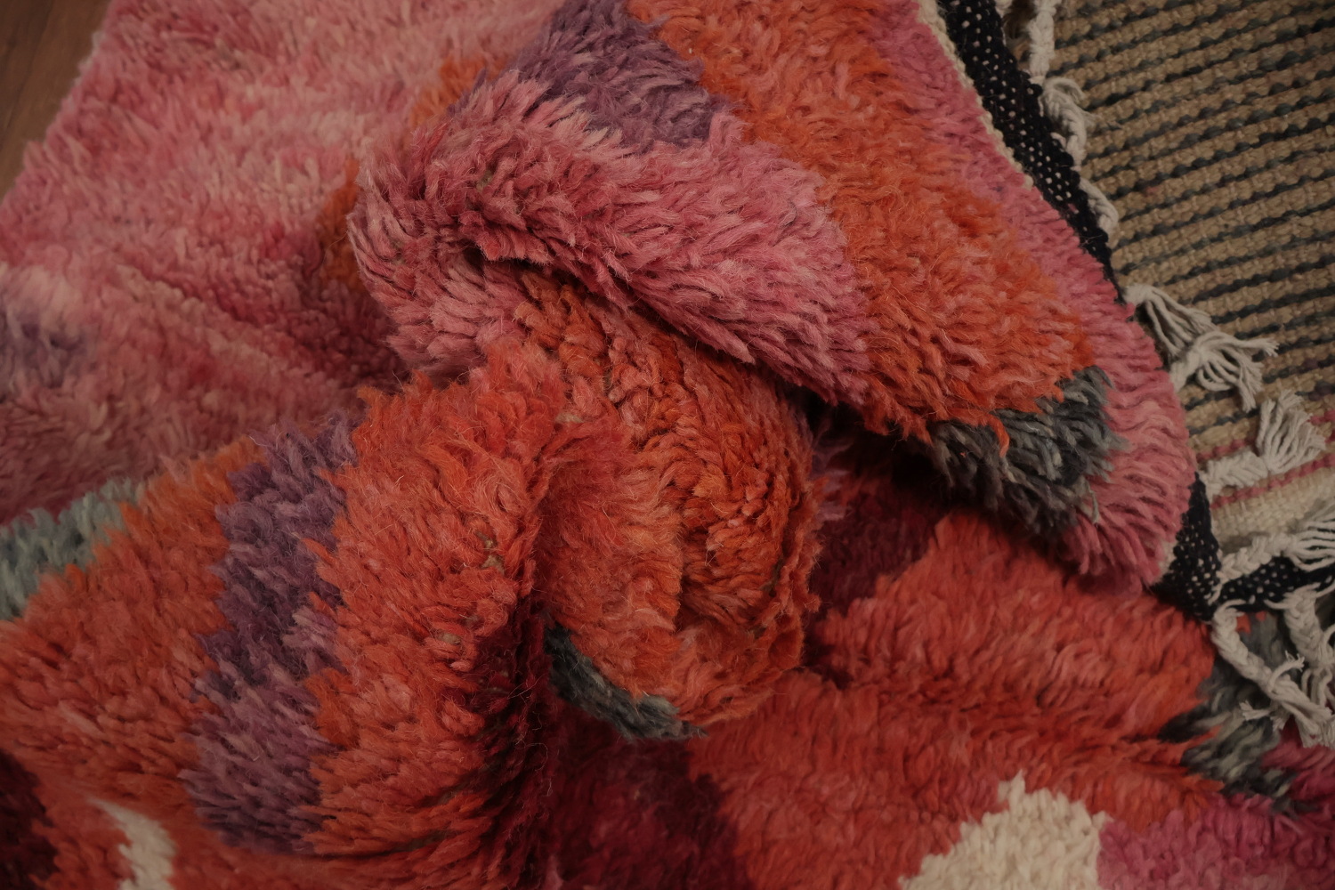 Artisanal Rust and Pink Moroccan Large Rug 12x18 with Geometric Designs
