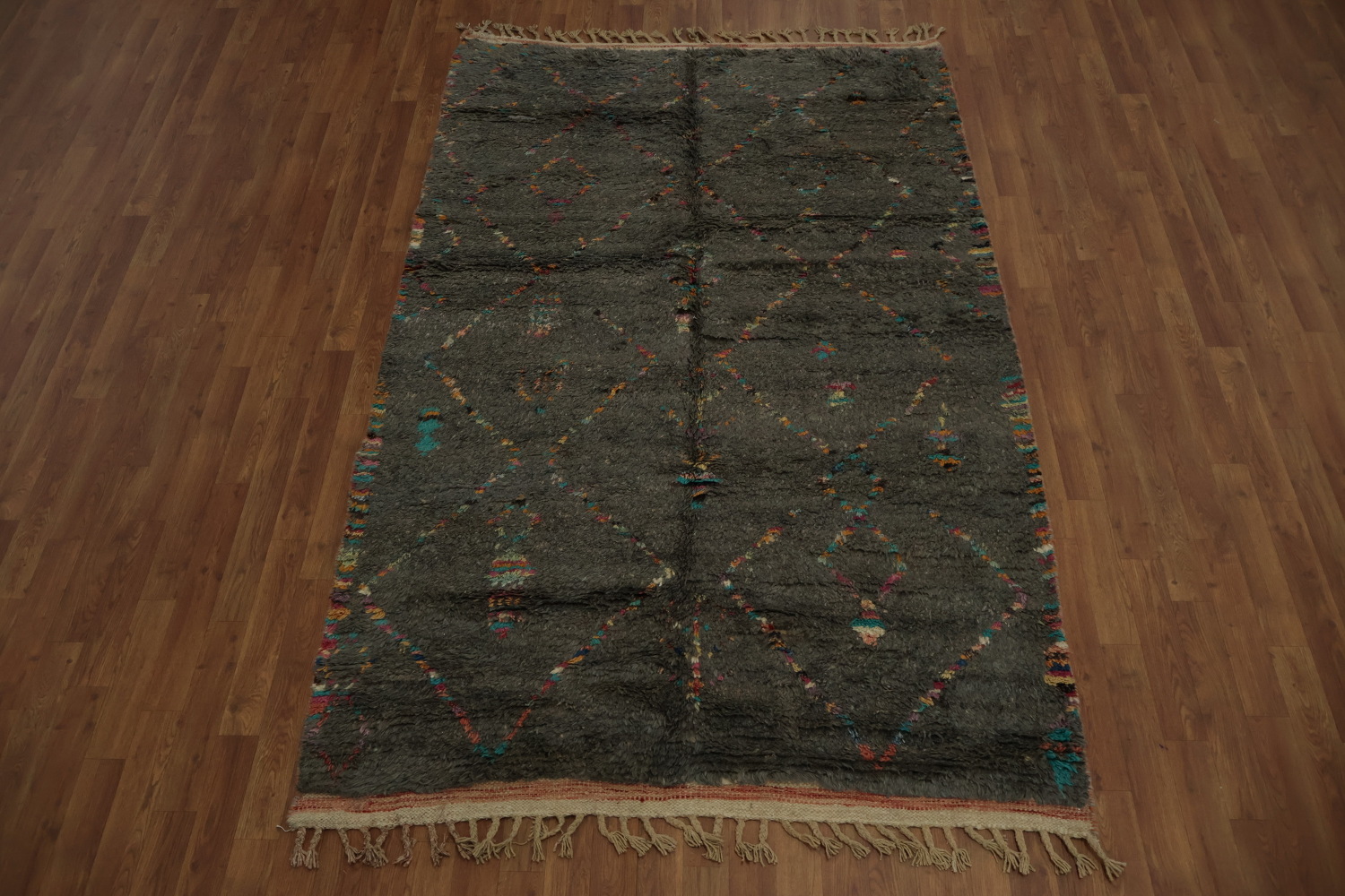 Handmade Gray Moroccan Area Rug 5x8 with Delicate Ethnic Motifs