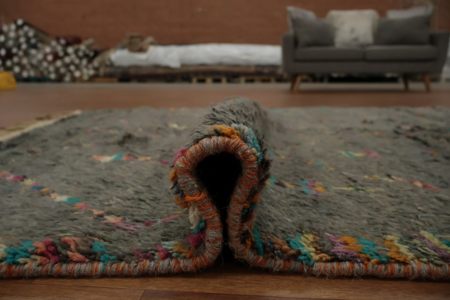 Handmade Gray Moroccan Area Rug 5x8 with Delicate Ethnic Motifs