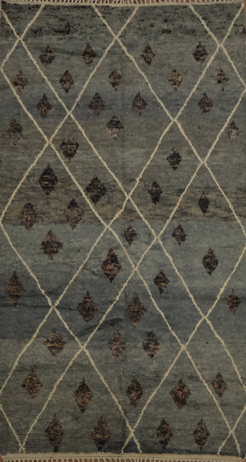 Plush Moroccan Area Rug 6x11 with Stylish Rhombus and Brown Accents