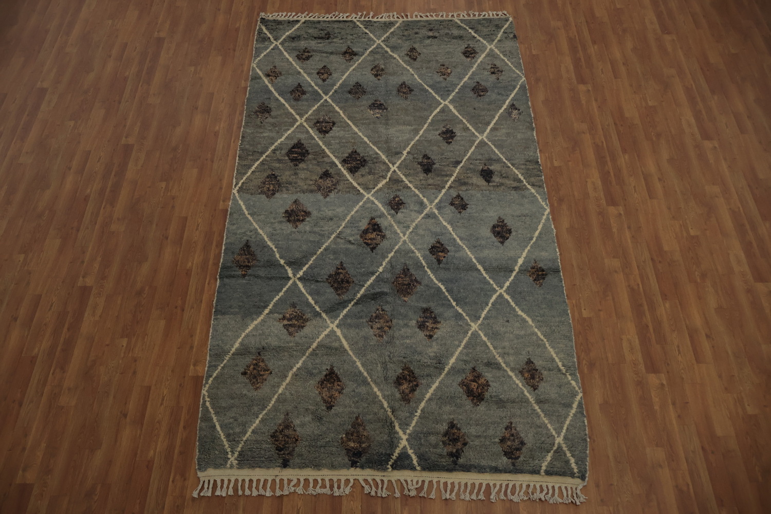 Plush Moroccan Area Rug 6x11 with Stylish Rhombus and Brown Accents