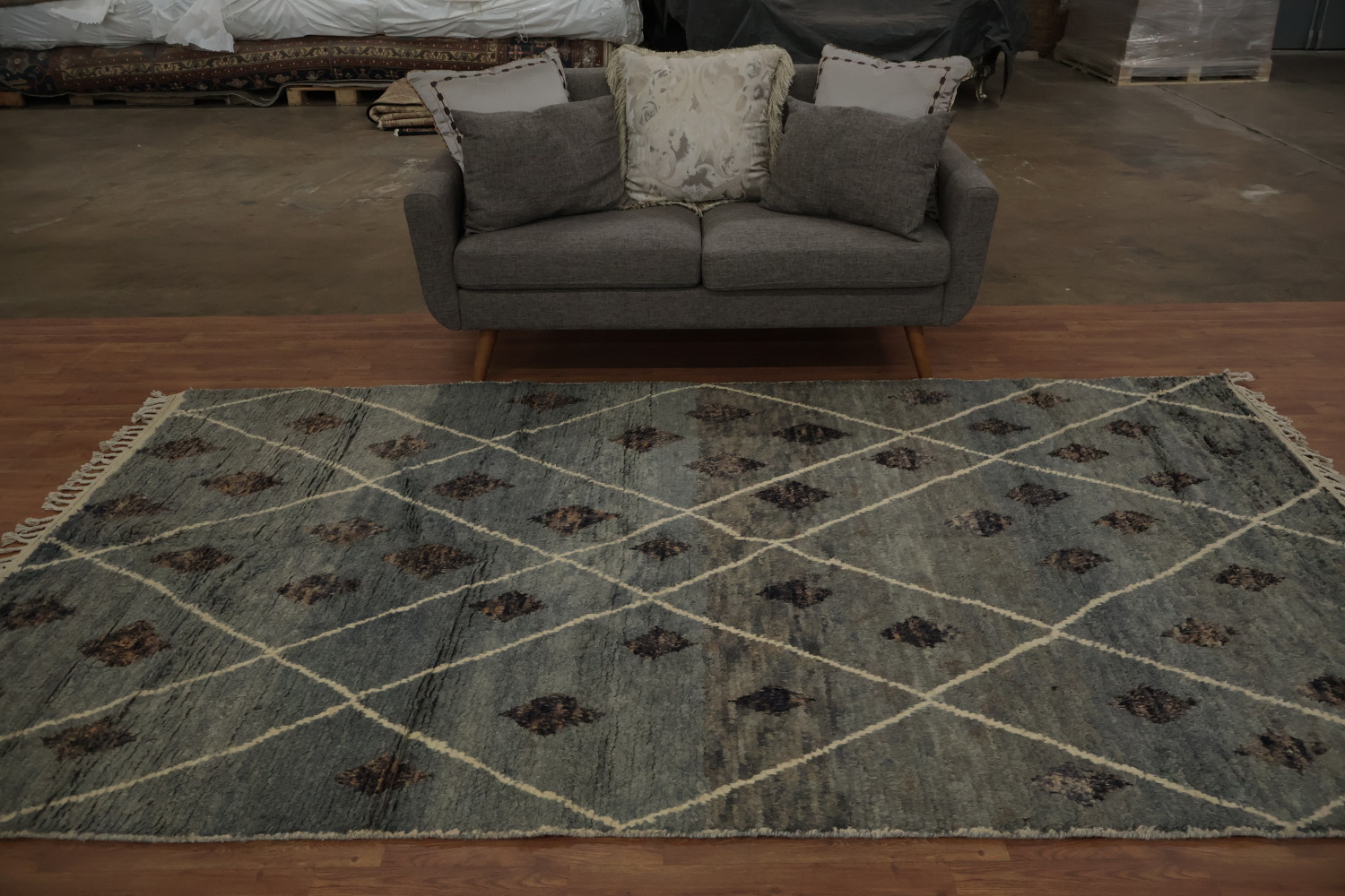 Plush Moroccan Area Rug 6x11 with Stylish Rhombus and Brown Accents