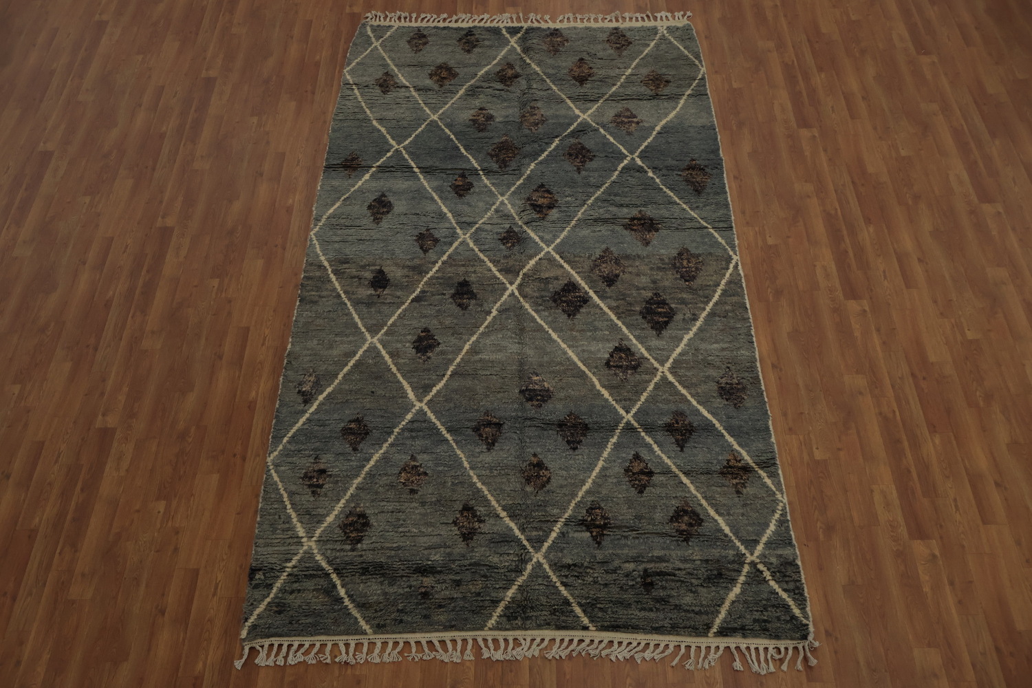 Plush Moroccan Area Rug 6x11 with Stylish Rhombus and Brown Accents