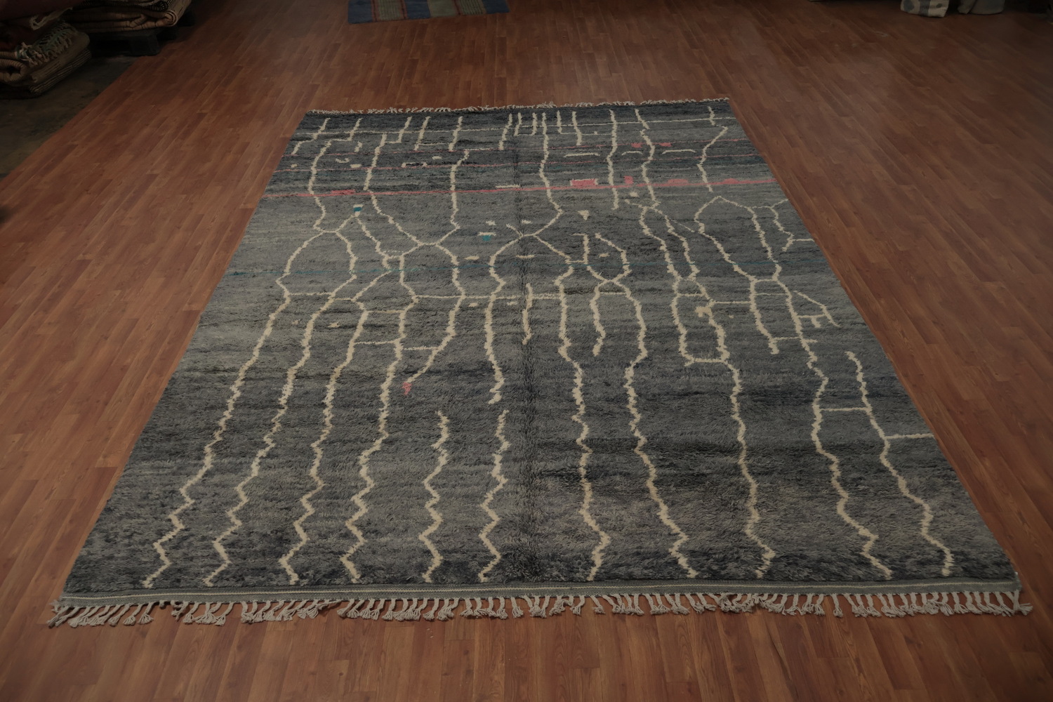 Modern Art-Inspired Moroccan Area Rug 9x13 with Elegant Line Work