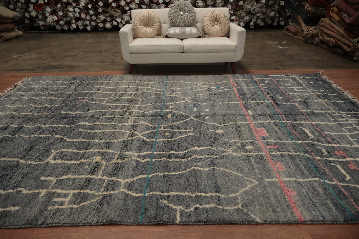 Modern Art-Inspired Moroccan Area Rug 9x13 with Elegant Line Work
