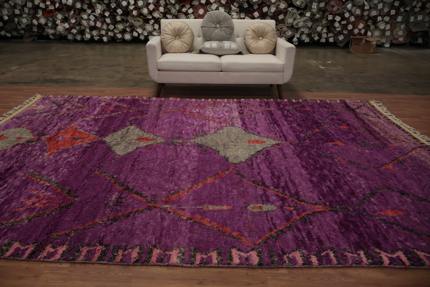 Elegant Purple Plush Moroccan Area Rug 9x13 with Tribal Motifs