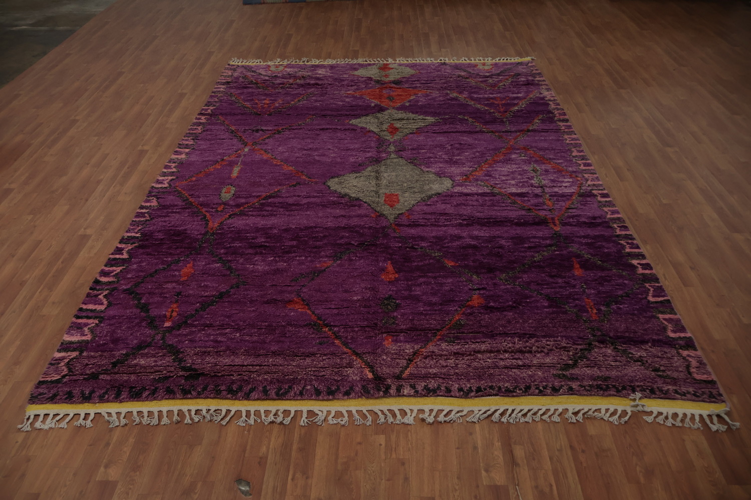 Elegant Purple Plush Moroccan Area Rug 9x13 with Tribal Motifs