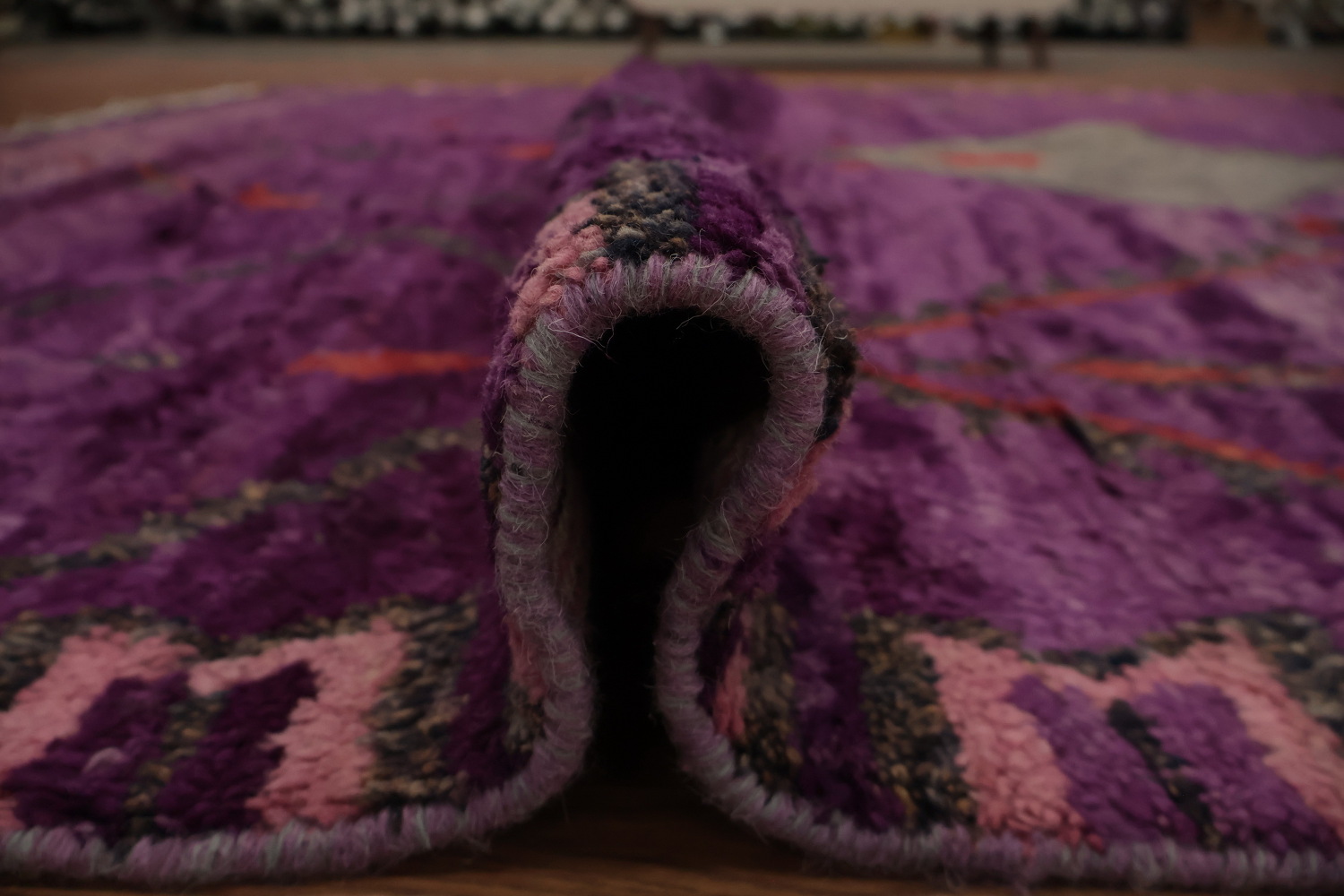 Elegant Purple Plush Moroccan Area Rug 9x13 with Tribal Motifs