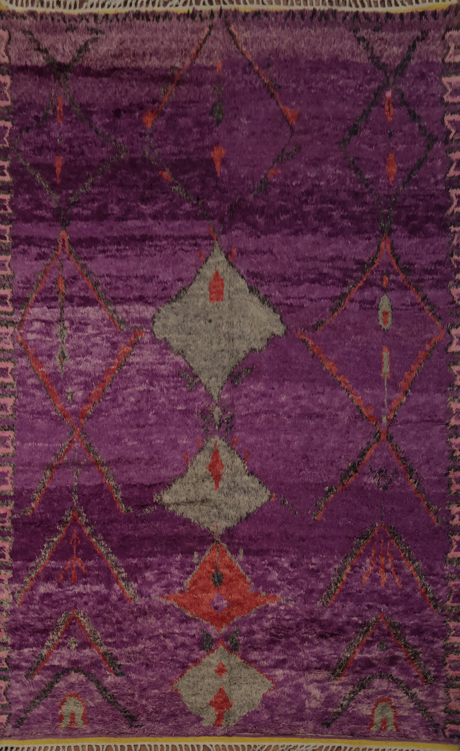 Elegant Purple Plush Moroccan Area Rug 9x13 with Tribal Motifs