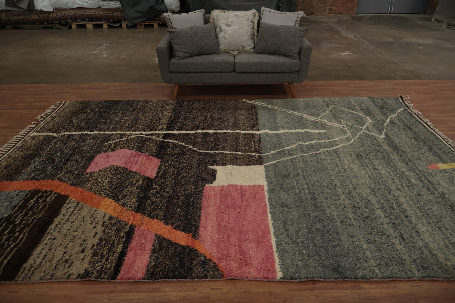Plush Moroccan Area Rug 9x13 with Geometric Patterns and Earthy Tones
