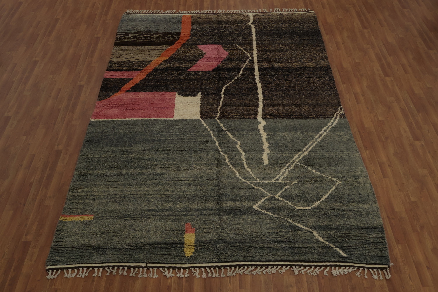 Plush Moroccan Area Rug 9x13 with Geometric Patterns and Earthy Tones