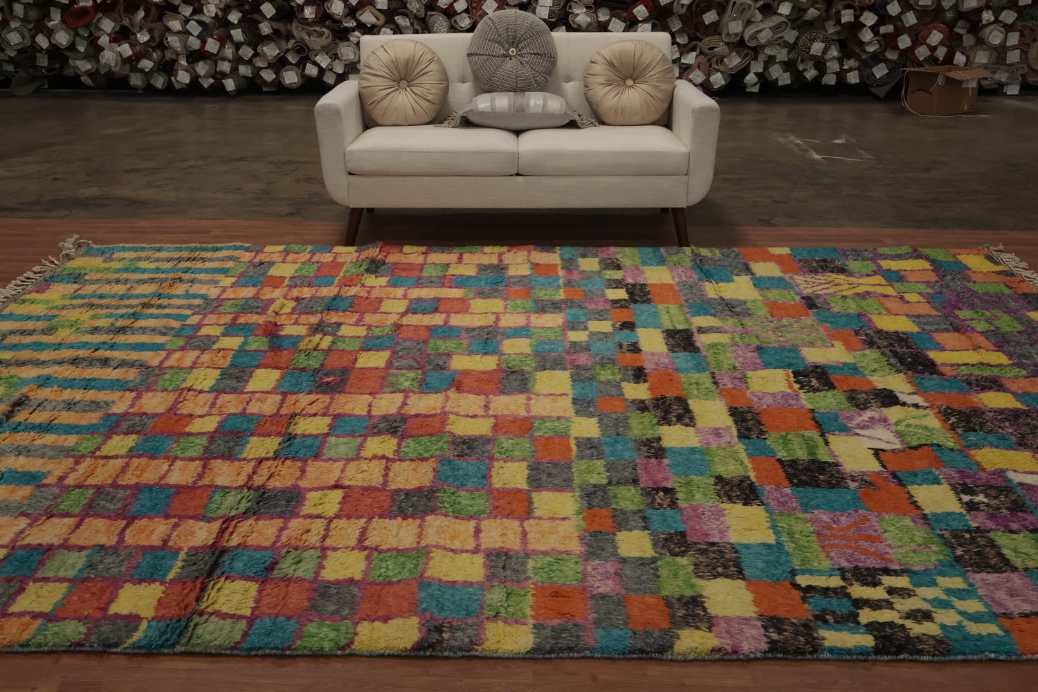 Colorful Checkered Moroccan Plush Area Rug 9x13