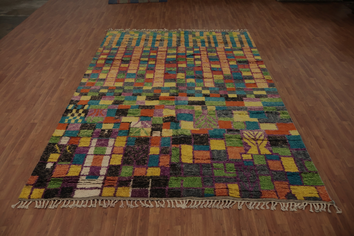 Colorful Checkered Moroccan Plush Area Rug 9x13
