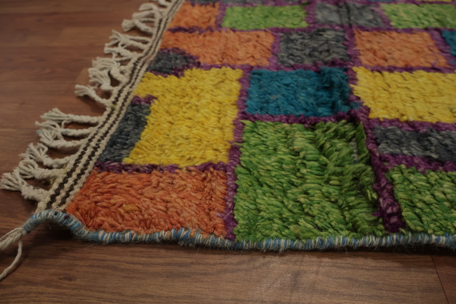 Colorful Checkered Moroccan Plush Area Rug 9x13