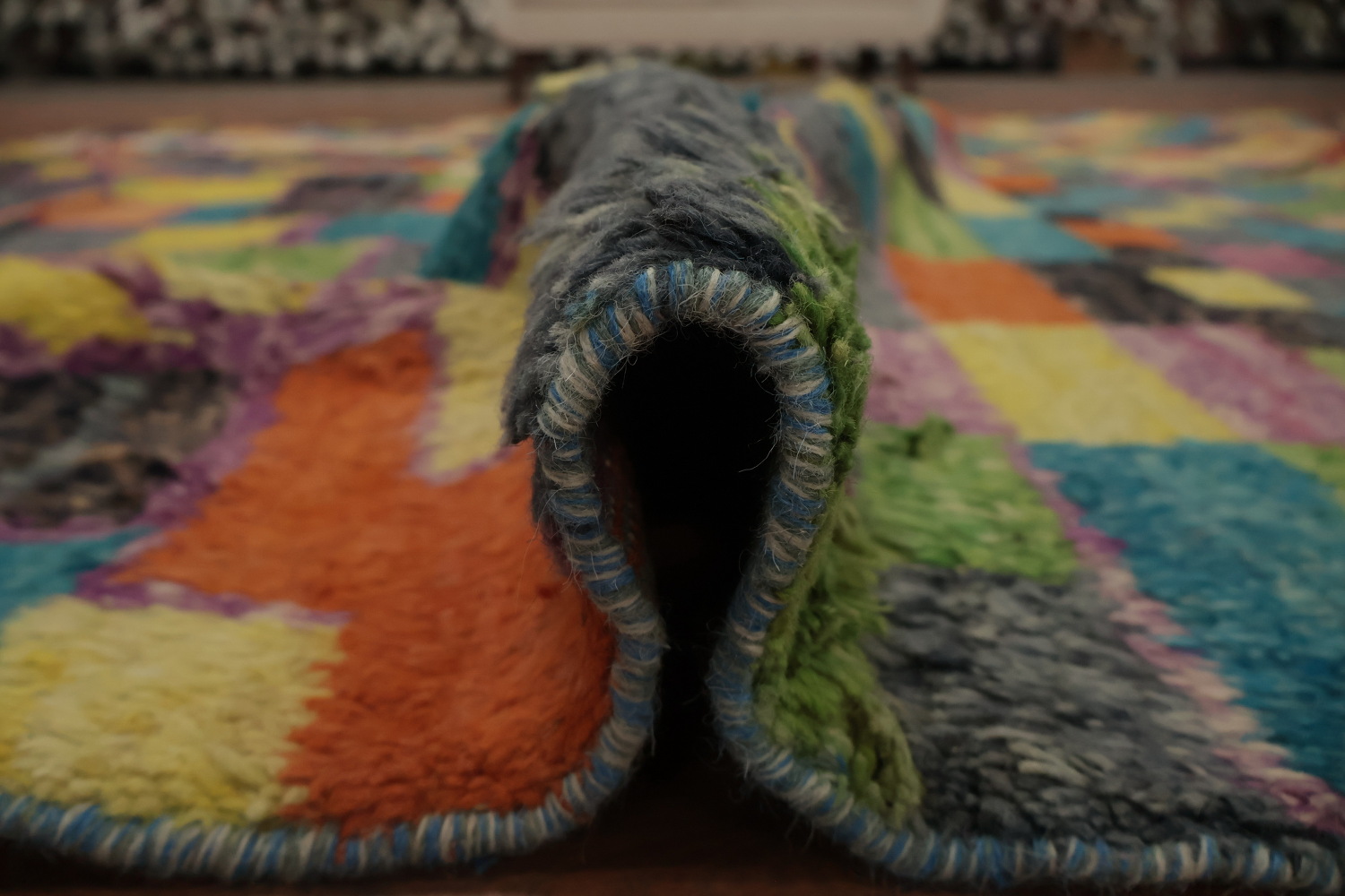 Colorful Checkered Moroccan Plush Area Rug 9x13