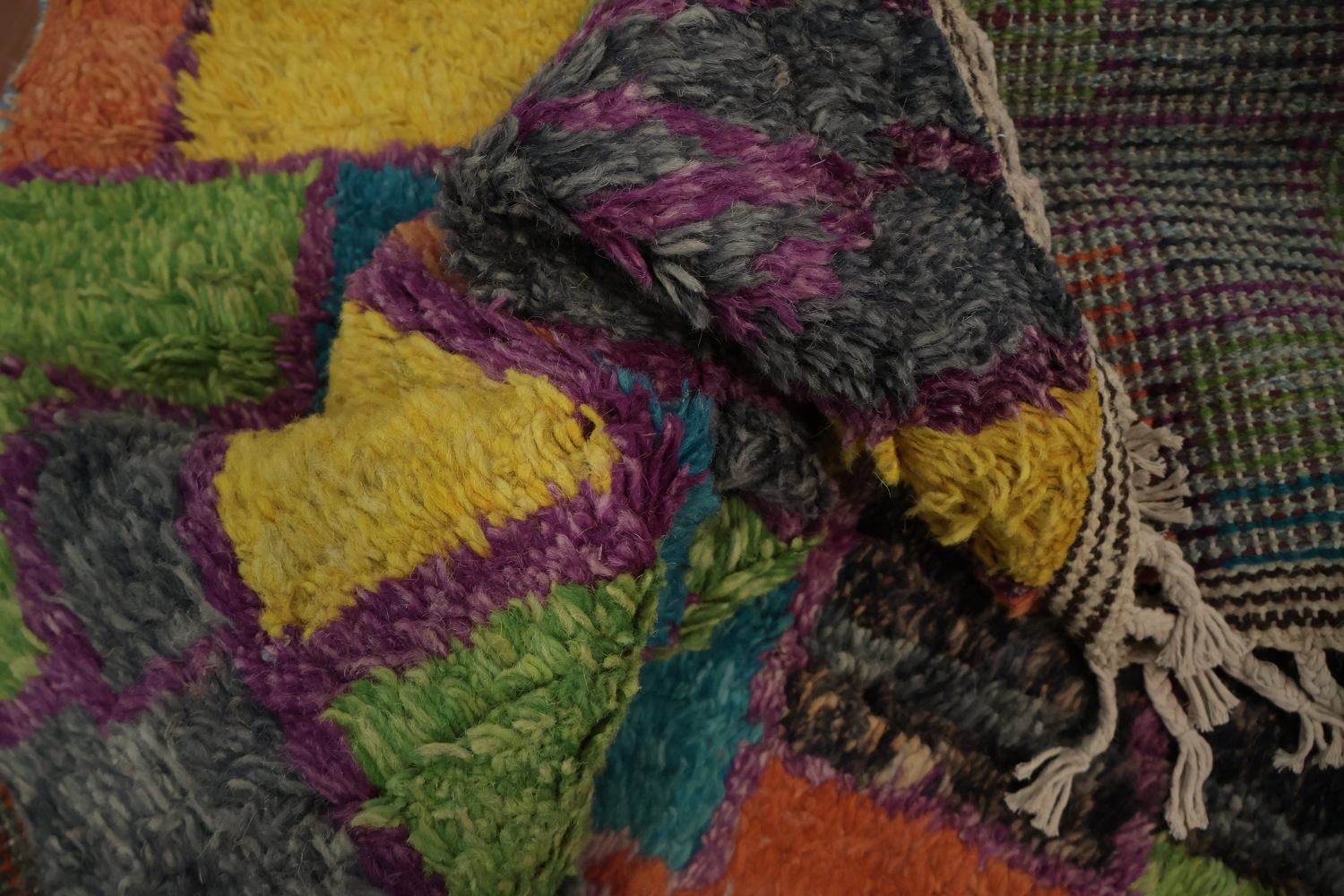 Colorful Checkered Moroccan Plush Area Rug 9x13