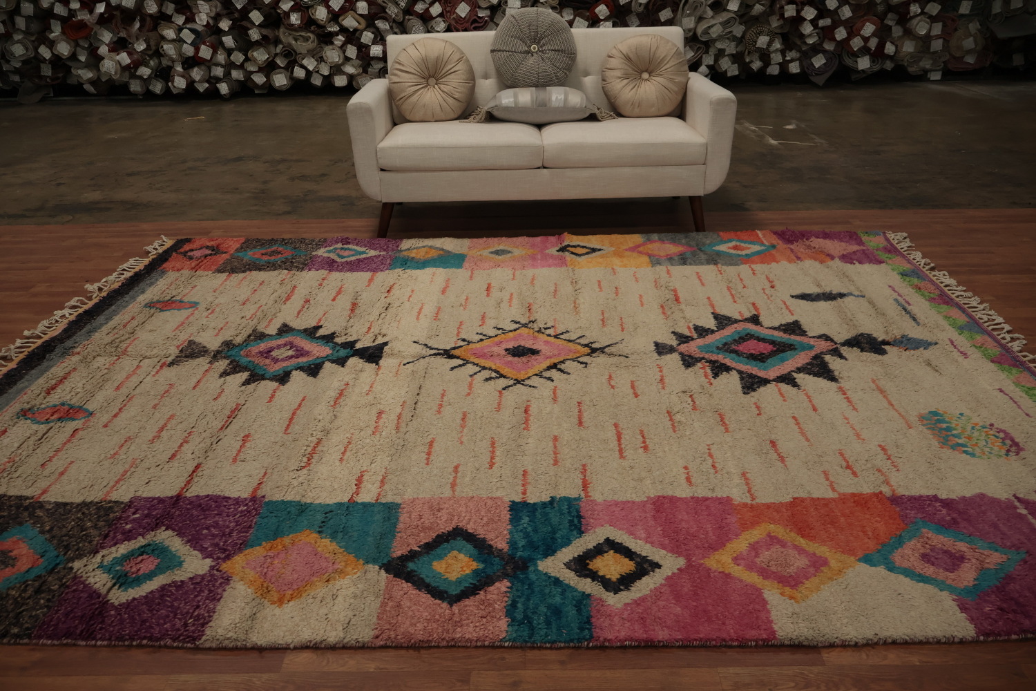 Soft Bohemian Plush Moroccan Area Rug 8x11 with Geometric Shapes