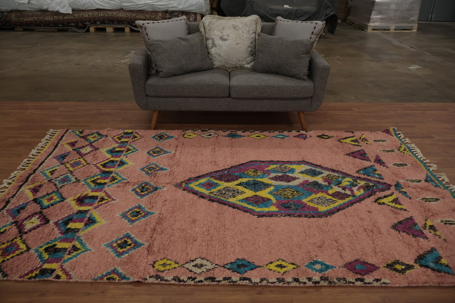 Eclectic Tribal Design Moroccan Area Rug 6x10 in Lively Pink Tones